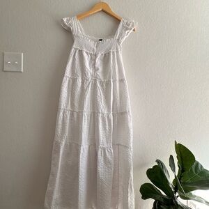 White tiered old navy maxi dress with button up front and ruffle details large